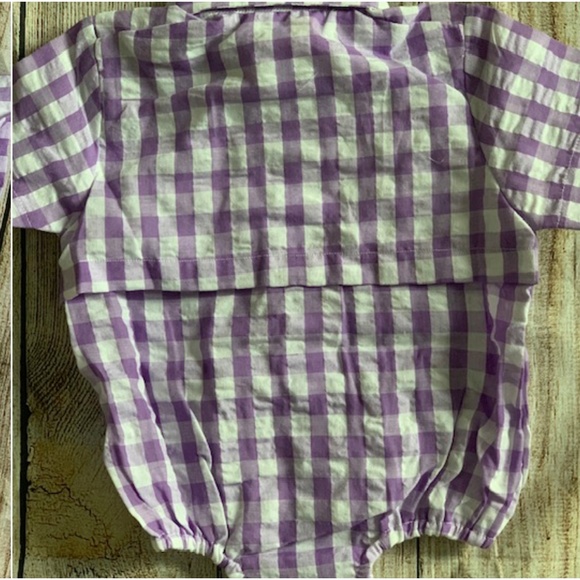 Pruple Gingham Fishing Style Onesie - Picture 2 of 2